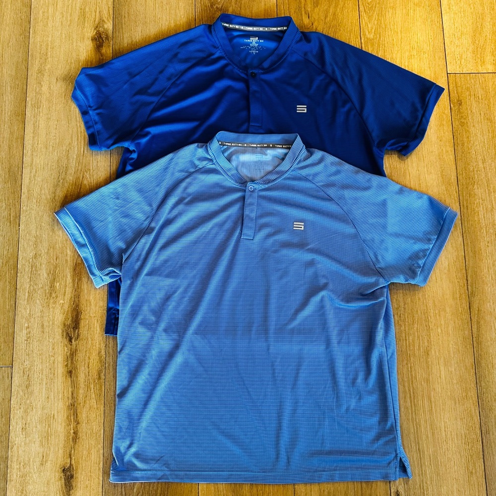 Three Sixty Six Mens Blade Collar Golf Polo Shirt Lot of 2 Blue Stripe Size 2XL